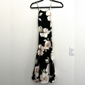 Floral halter backless midi dress - black and white